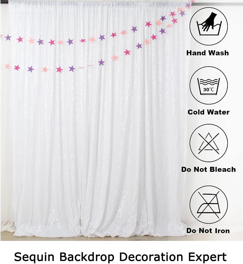ShinyBeauty 10x10FT White Sequin Photo Backdrop - Sparkly Glitter Background for Photography, Baby