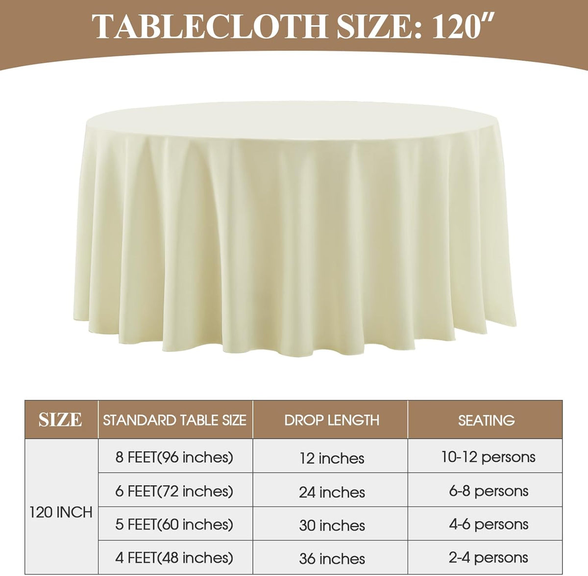 Round Tablecloth 120 Inch Tablecloth 10 Pack Ivory Table Cloths Washable Decorative Polyester