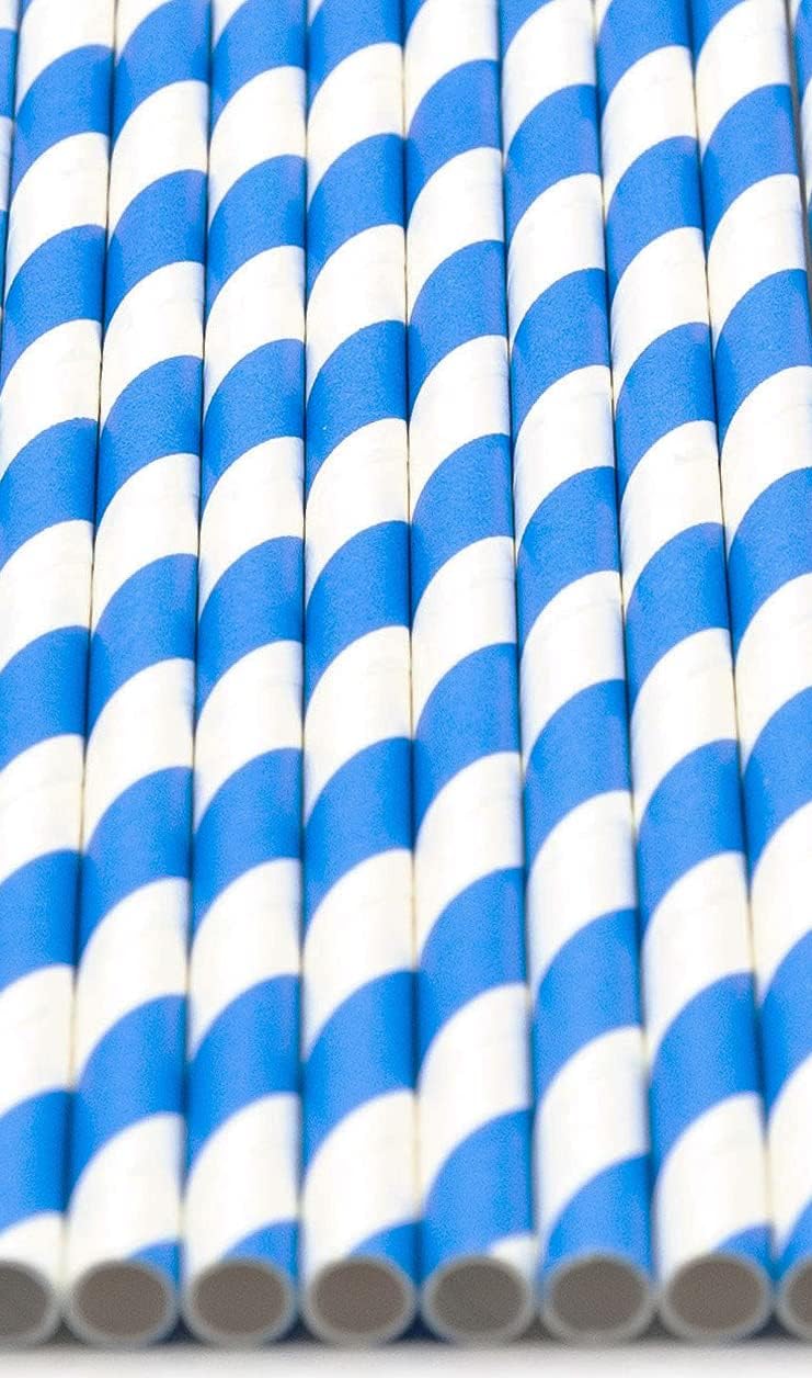 Pack of 900 Sky Blue Swirls Biodegradable 4-Ply Paper Drinking Straws (Compostable, Non-toxic
