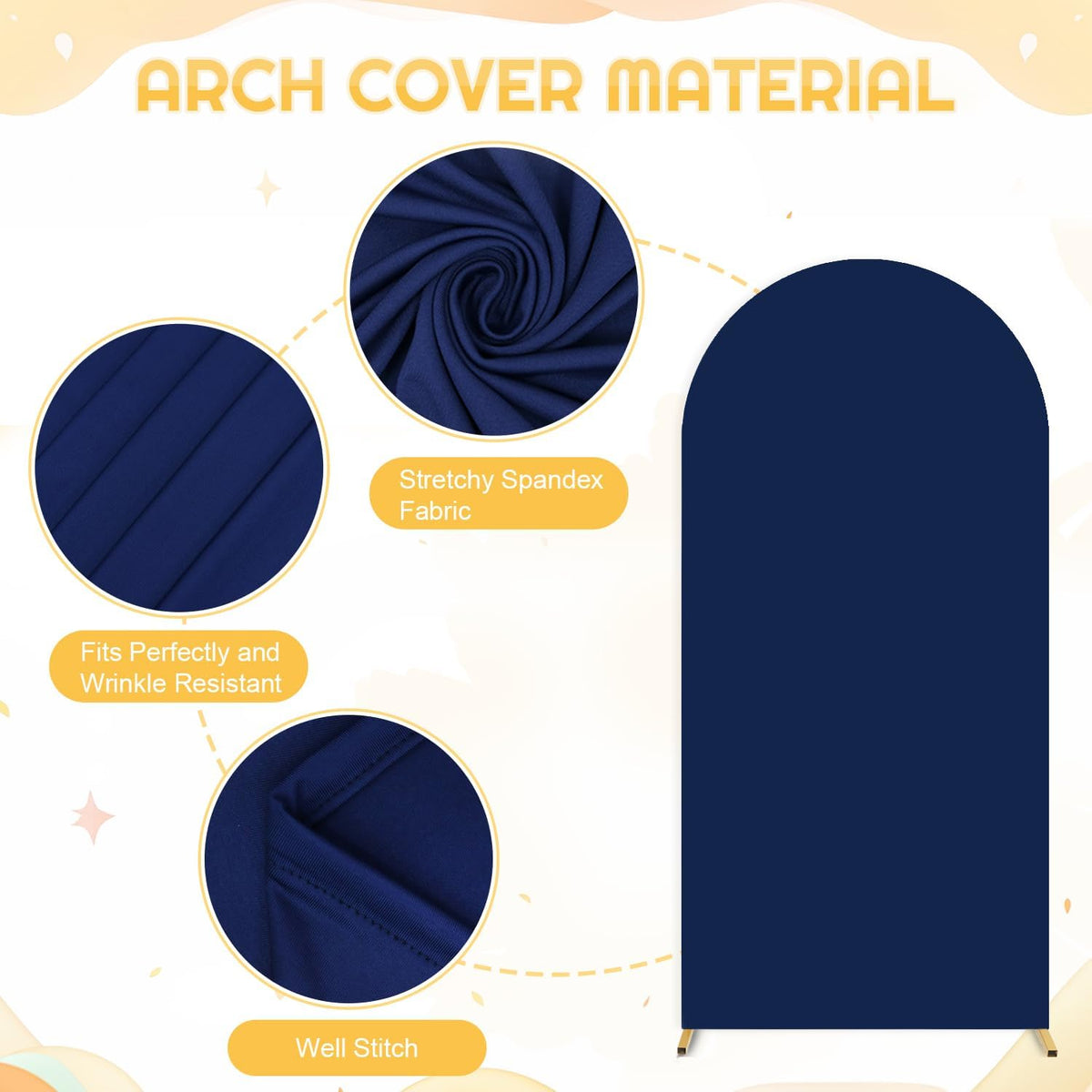 FUHSY 7.2 FT Wedding Arch Backdrop Stand and Navy Blue Arch Cover Set Metal Arch Stand Cover