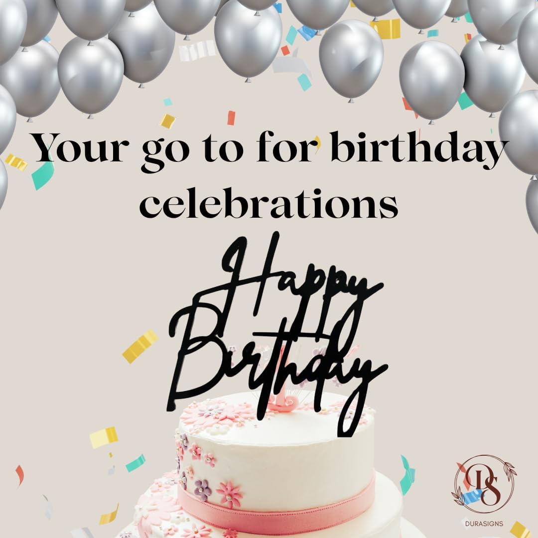 uraSigns Premium Acrylic Happy Birthday Cake Topper Gold, Mirror Finish, 6x6 Inches, 2.5mm Thick