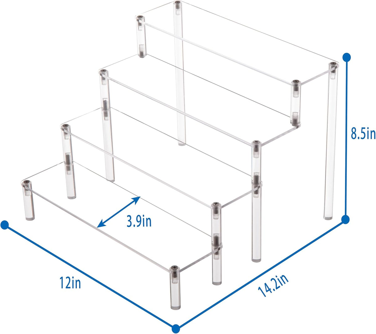 BYCY Acrylic 4-Tier Riser Display Shelf for Figurines, Desserts Holder, Collections Organizer and
