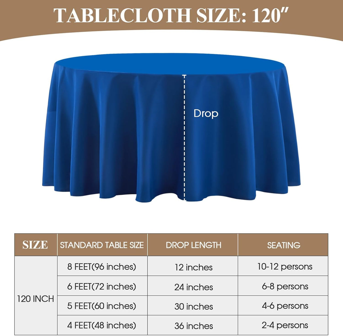 Round Tablecloth 120 Inch 6 Pack Royal Blue Tablecloths Washable Decorative Linen Polyester Table