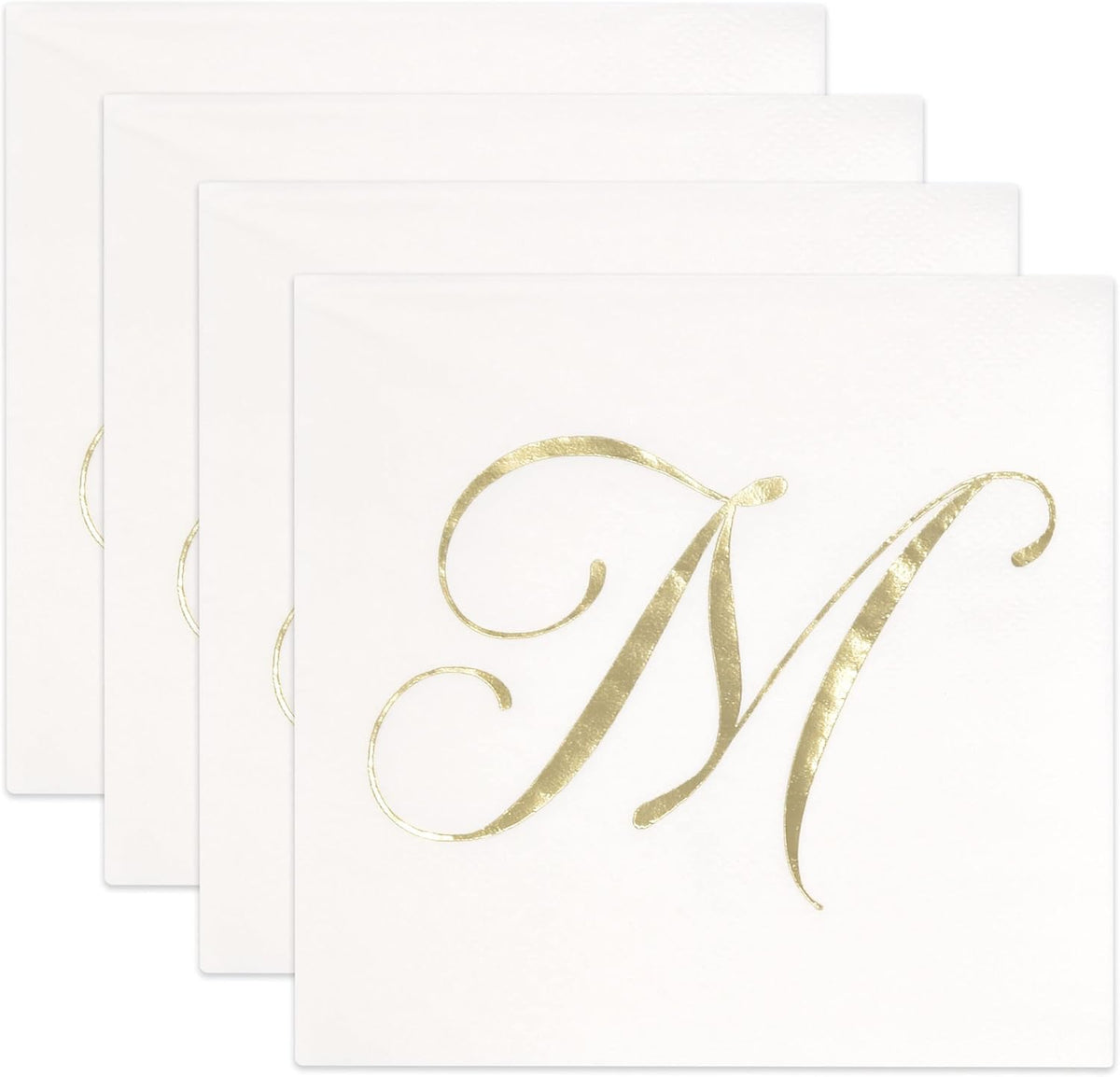 Gift Boutique 100 Gold Monogram Cocktail Napkins Letter M Disposable Paper Pack Elegant Metallic