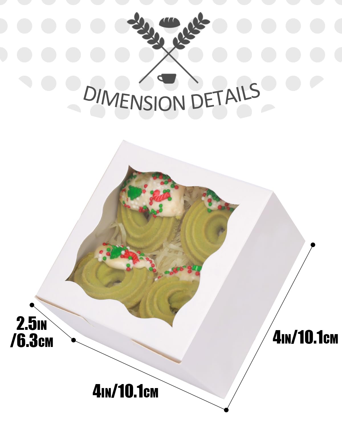 Bakepacker White Bakery Boxes with Window - 4x4x2.5 inches Small Size Pastry & Mini Cookie Boxes
