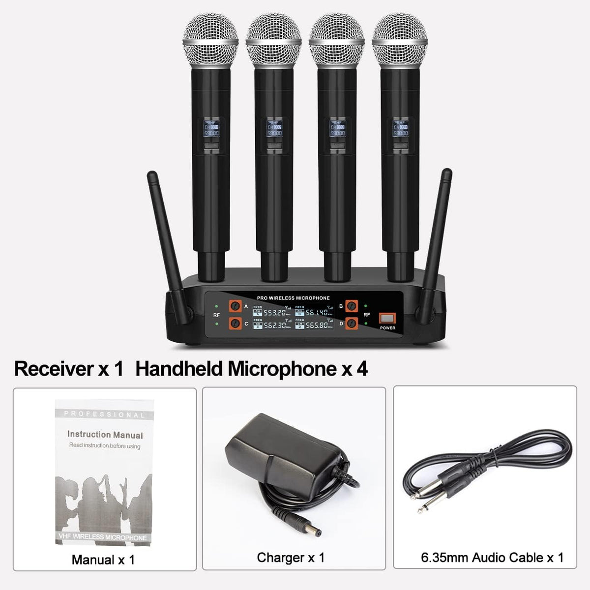 Depusheng DX4 Wireless Microphone, Professional 4 Channels Karaoke Handheld System for Home