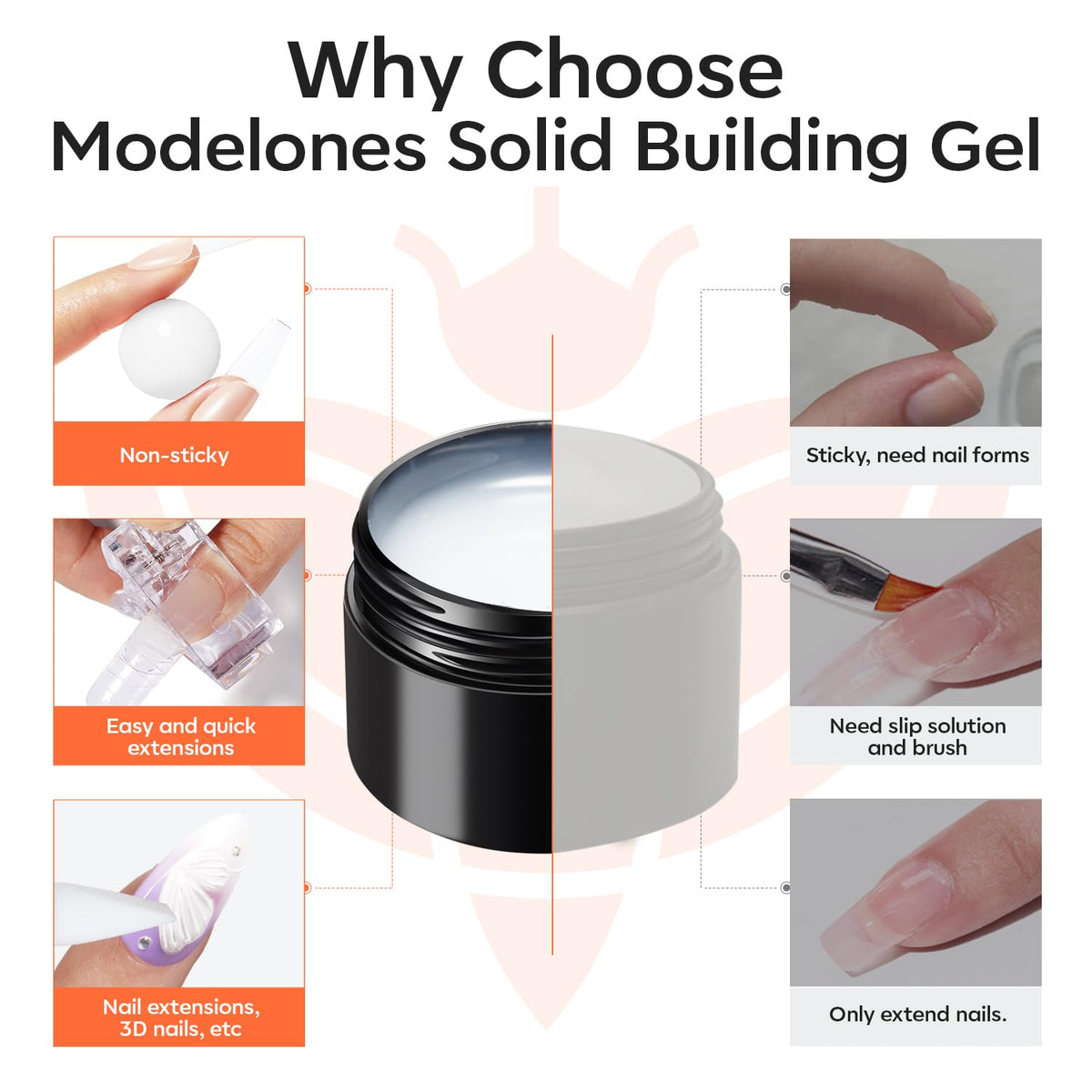modelones 3D Sculpting Gel, Milky White Solid Nail Builder Hard Gel for Nail Art Molding &