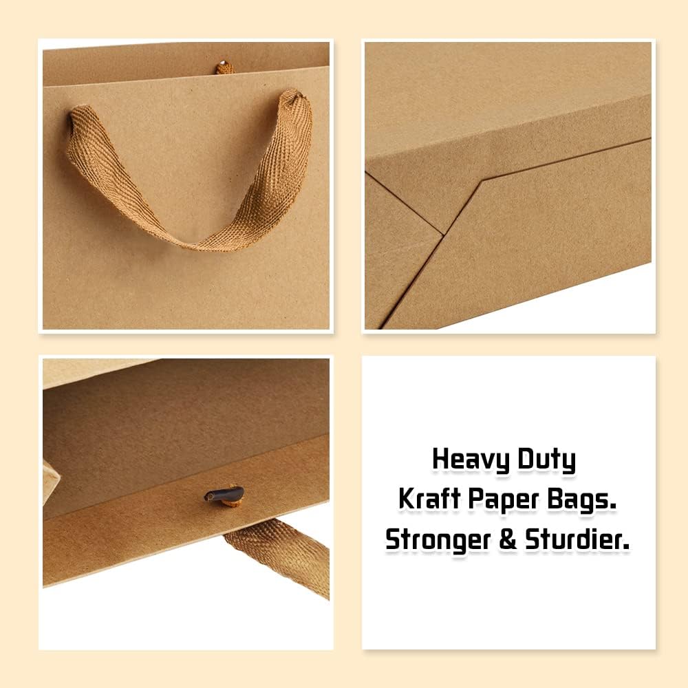 BagDream Paper Bags 10.6x3.1x8.3 25Pcs Gift Bags Heavy Duty Kraft Brown Gift Paper Bags with