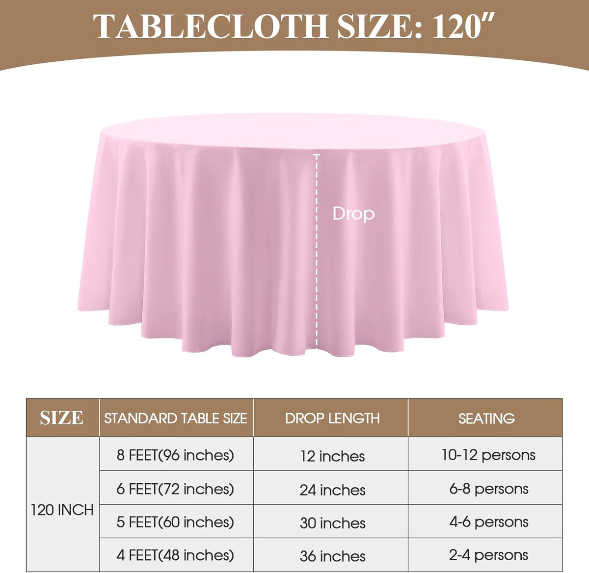 Round Tablecloth 120 Inch 6 Pack Pink Tablecloths Washable Decorative Linen Polyester Table Clothes