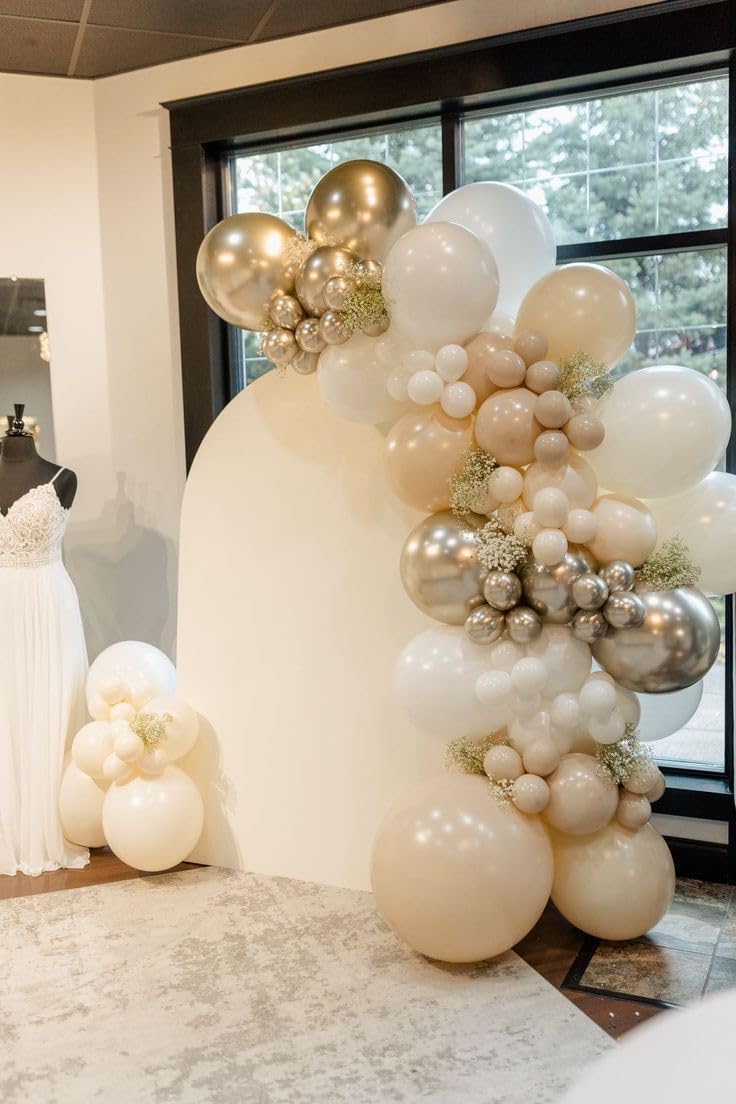 Nude White Gold Balloons, 60PCS Metallic Champagne Gold Cream White Clear Balloon White Sand Blush