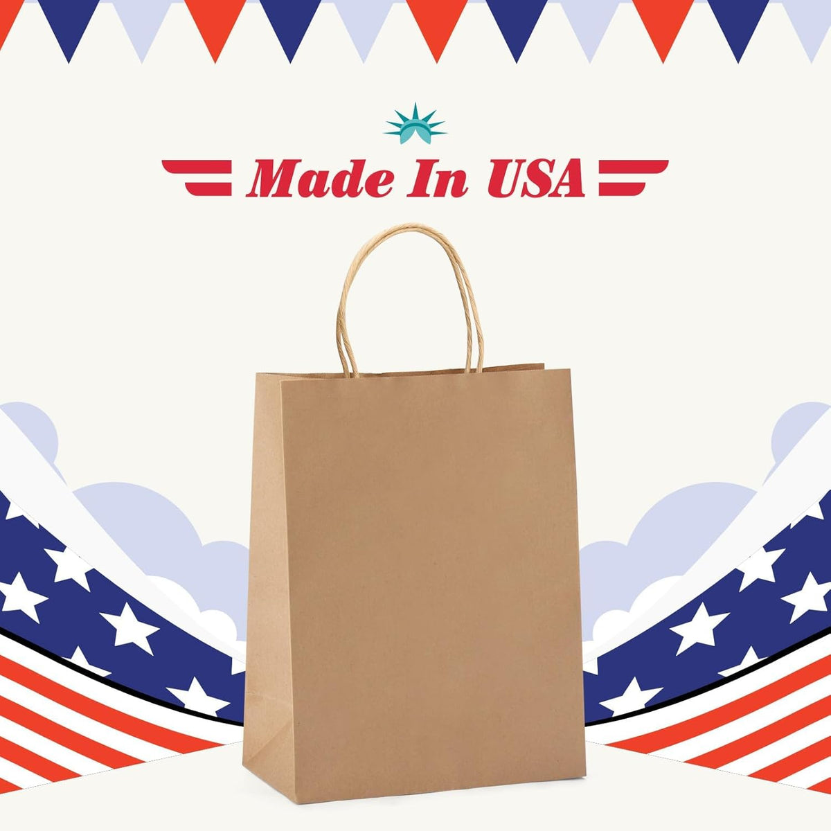 GSSUSA 100 Pack 8x4.25x10'' Paper Gift Bags with Handles Bulk, Brown Kraft Bags for Small Business