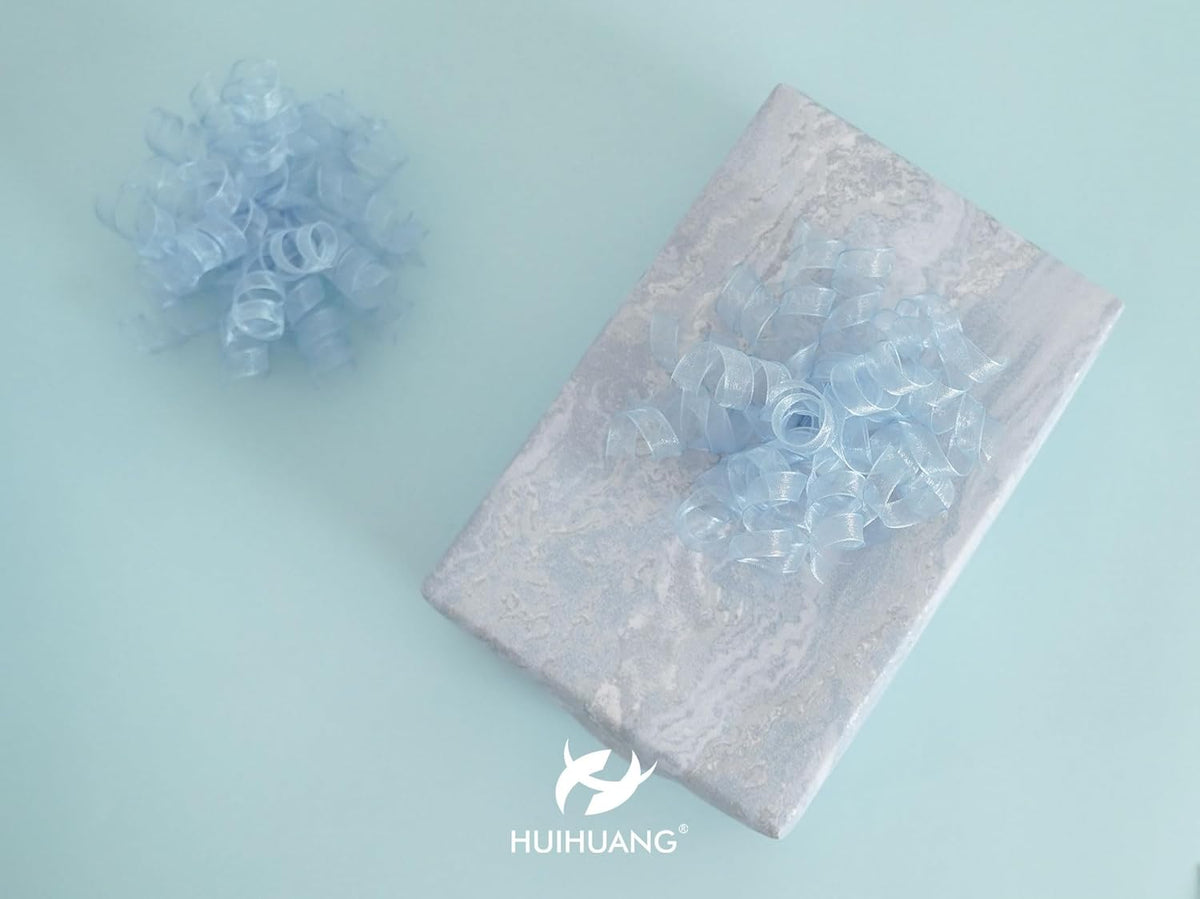 HUIHUANG Blue Bows for Gift Wrapping Burst Curly Gift Bows 5 inch x 8 Counts Self-Adhesive Curly