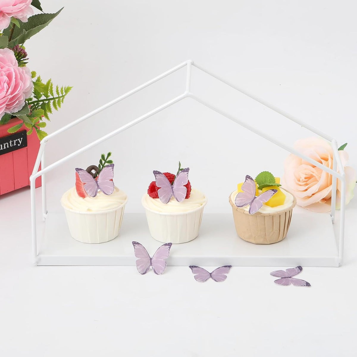 48PCS Wafer Paper Butterfly Cake Toppers YOcity Edible Butterflies for Cake Decorations Purple