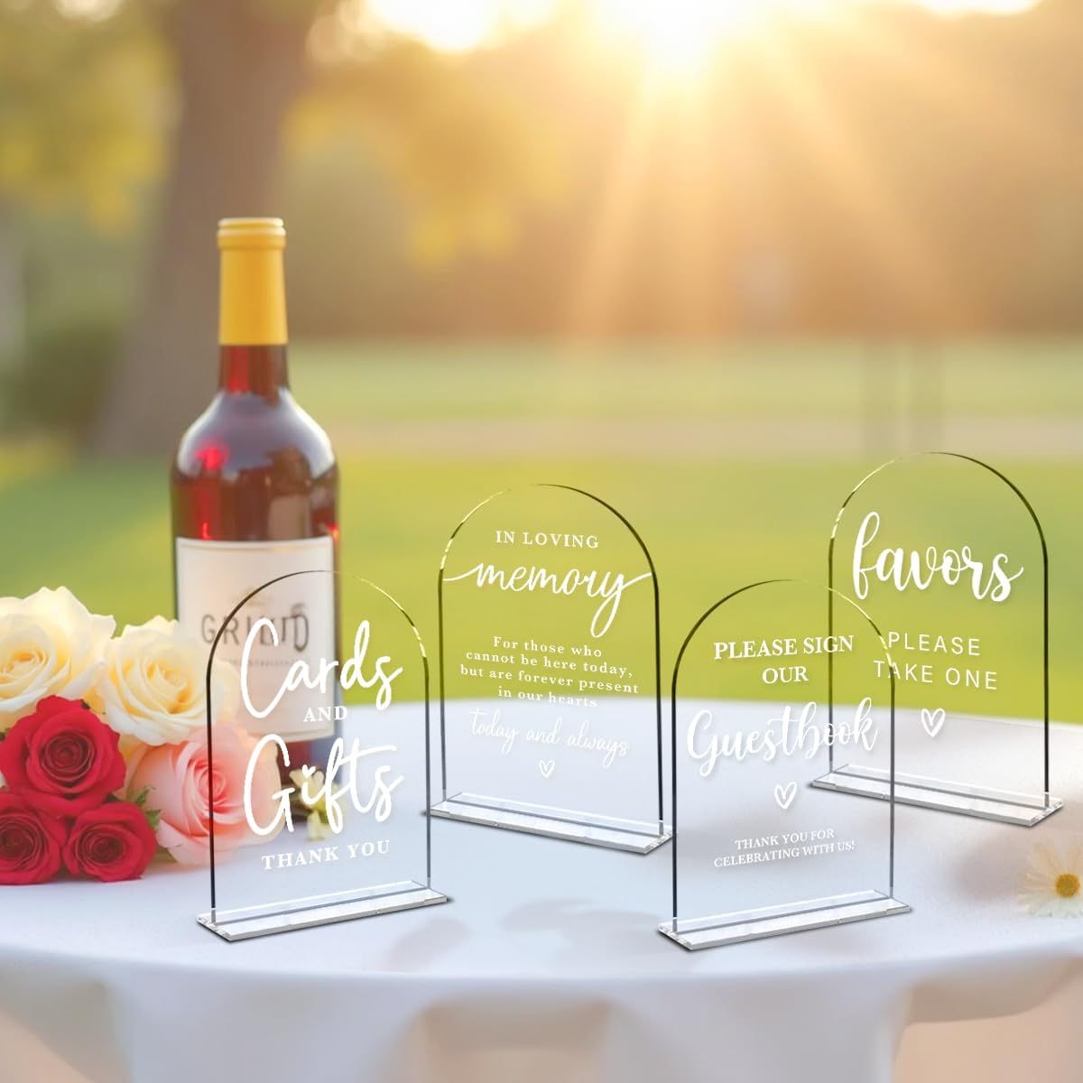4 Pcs Acrylic Wedding Signs for Ceremony and Reception, Bridal Shower Decorations, Cards and Gifts