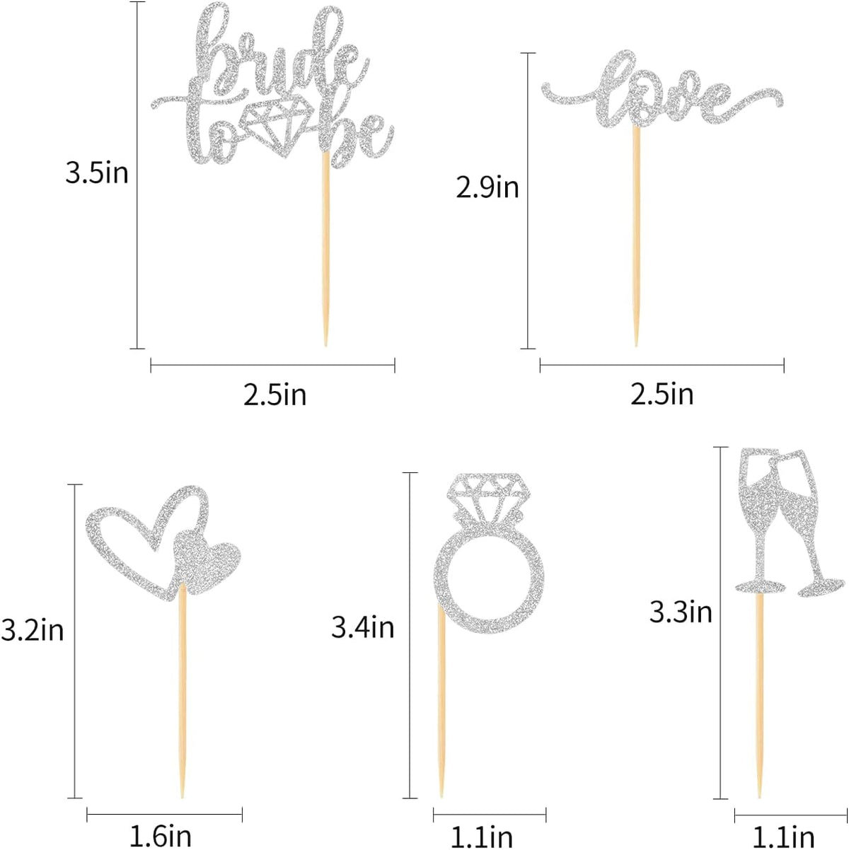35 Pcs Glitter Diamond Ring Bride to be Love Cupcake Topper Champagne Cake Picks Decorations for