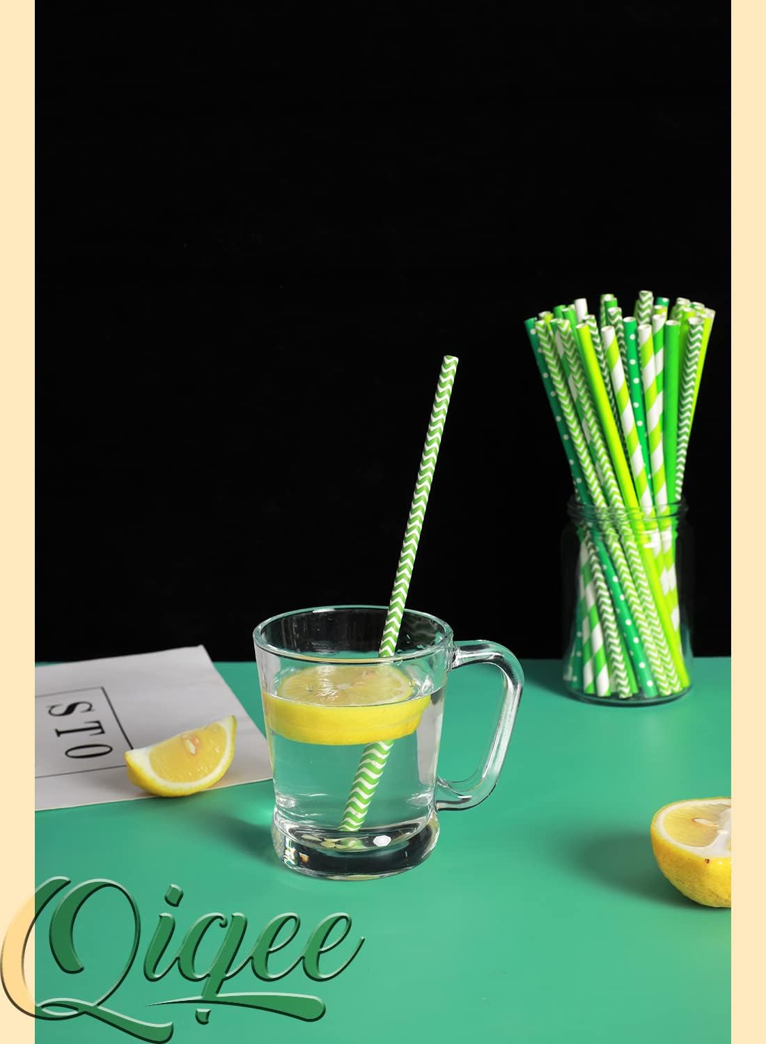 Green Paper Straws for Drinking Green Disposable Straws 150pcs Disposable Straws Bulk(10 Pattern)