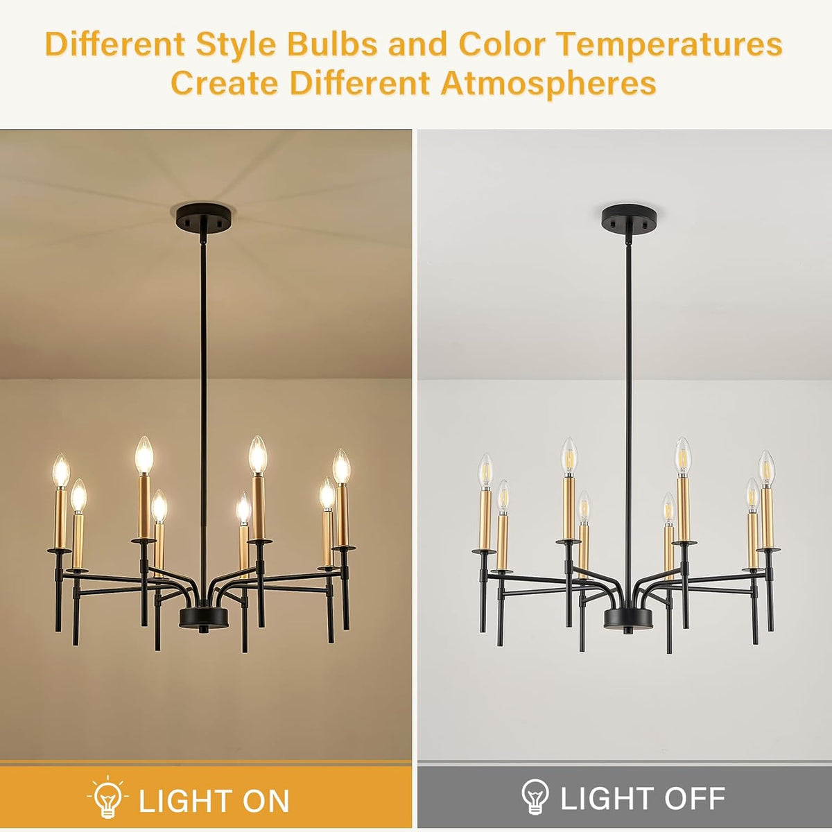 8 Light Modern Farmhouse Black and Gold Chandelier for Dining Room Over Table,Hanging Ceiling