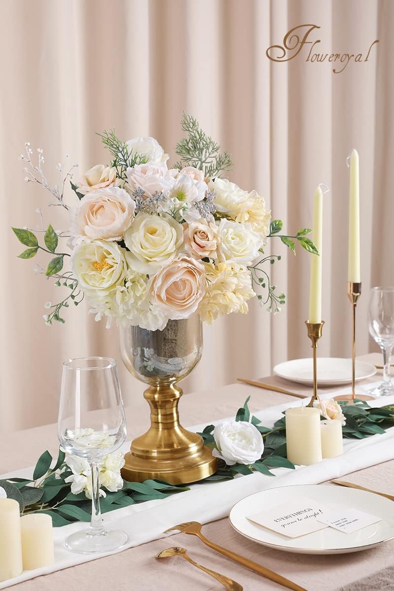 Floweroyal Artificial Flowers Combo White Flowers Mix Silk Flowers Dahlia Roses with Stems for DIY