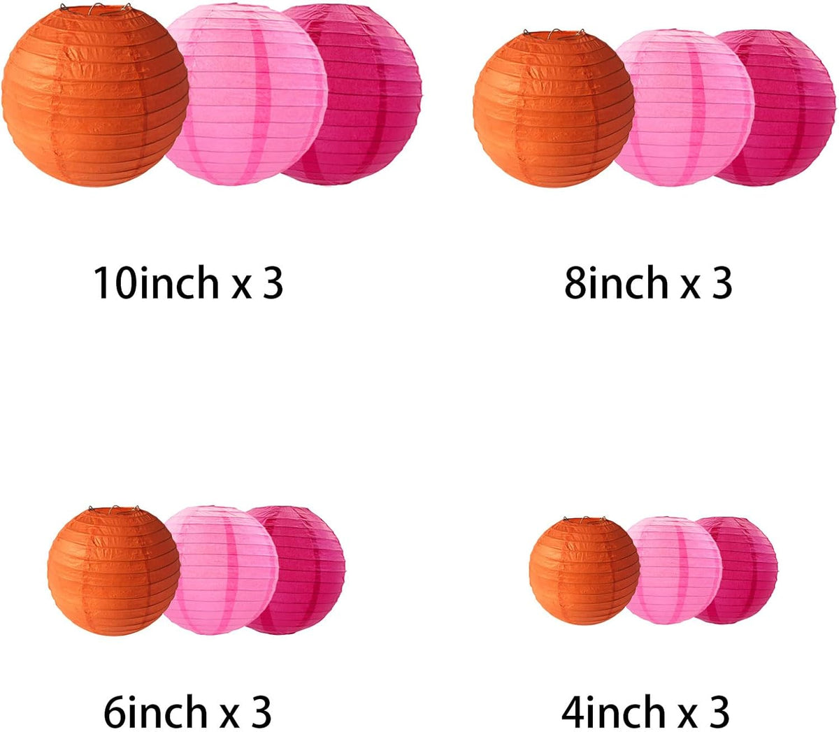 Rose Red Pink Orange Paper Lanterns Decorative, Chinese/Japanese Hanging Round Paper Lanterns