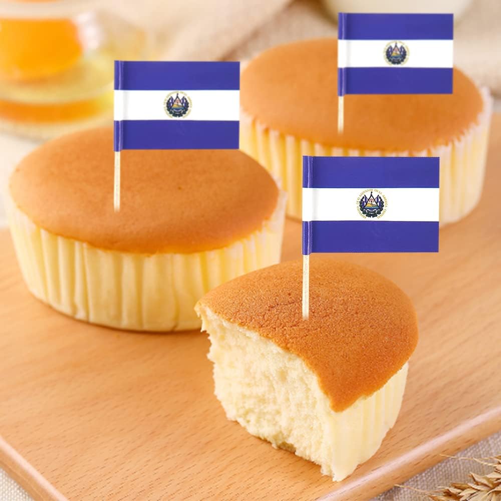 El Salvador Flag Salvadoran Flag, Small Mini Salvadoran Toothpick Flags for Food, Cupcakes