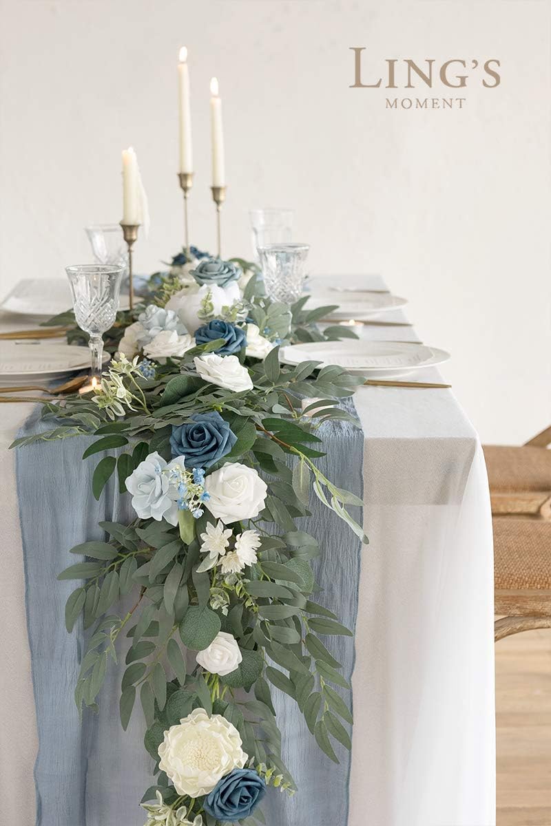 Ling's Moment Flower Garland - 6FT Eucalyptus & Rose - Sweetheart Table Decor for Wedding