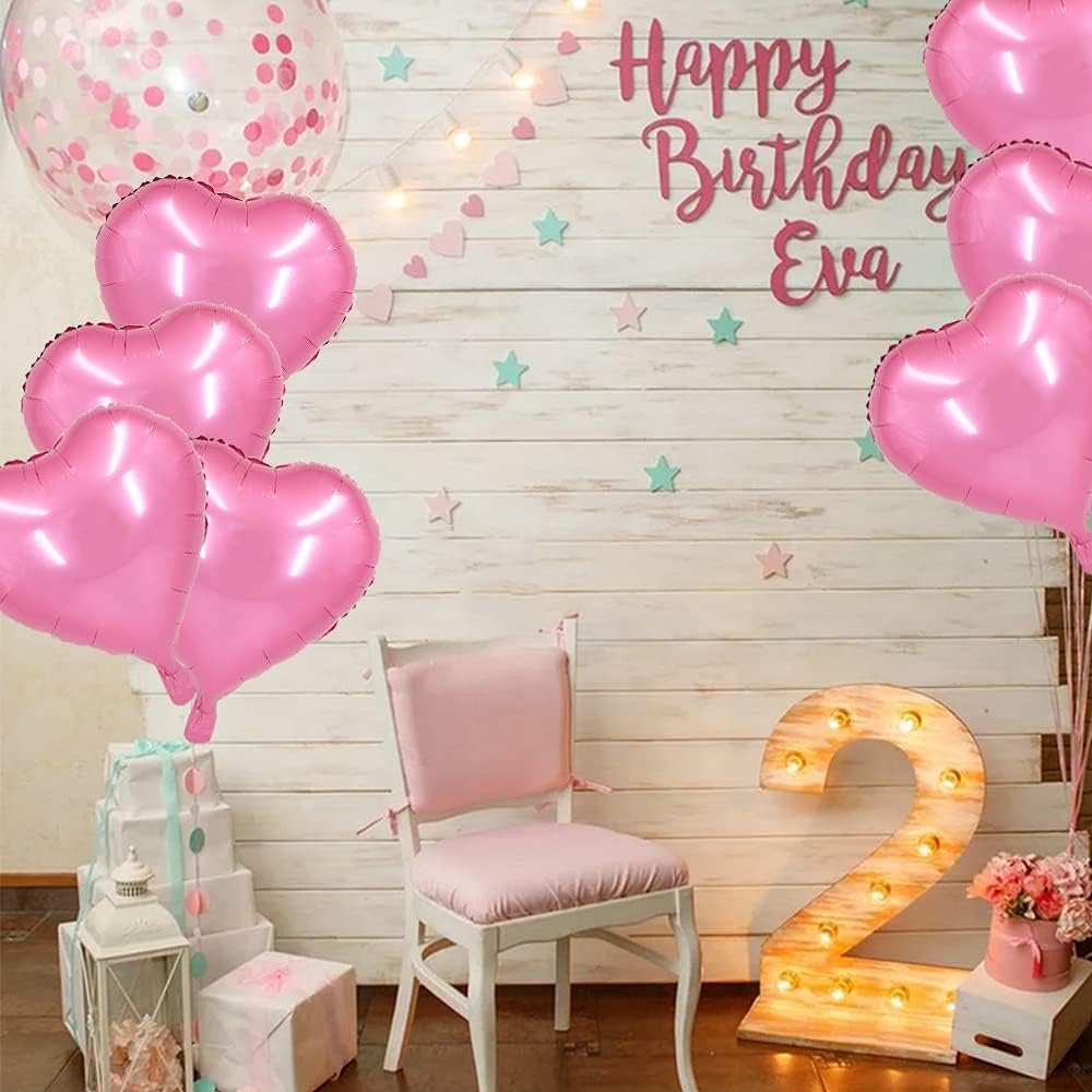 BEISHIDA 30 pcs18inch Pink Heart Shape Foil Mylar Balloons for birthday party decorations, Wedding