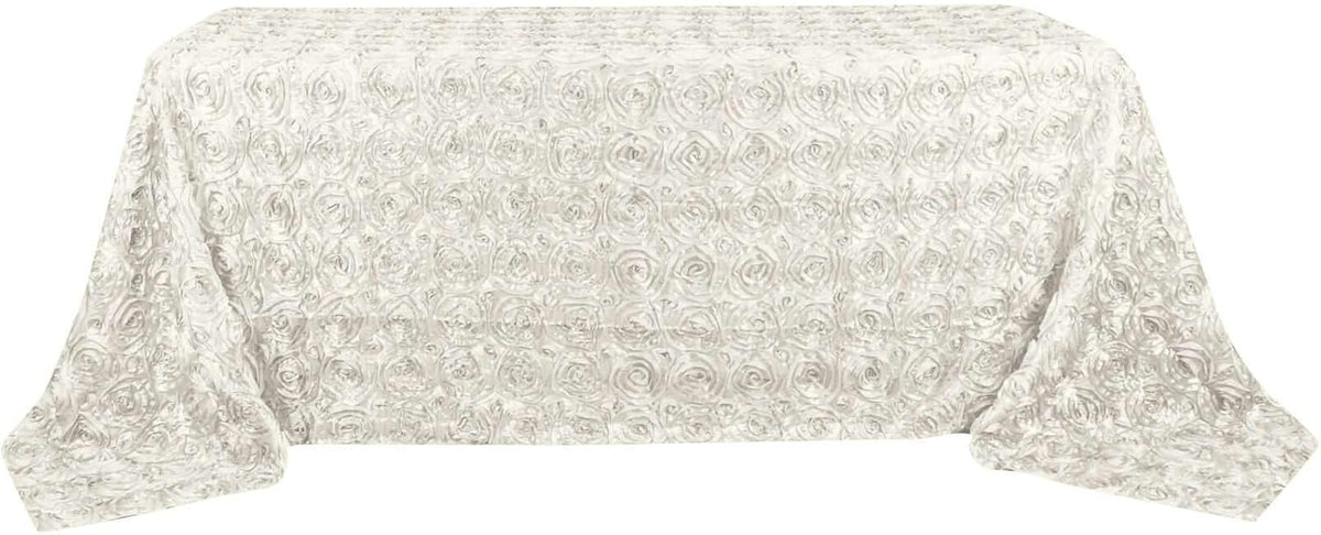 Efavormart 90"x132" Wholesale Rectangle Table Cover Ivory Grandiose Rosette 3D Satin Tablecloth for