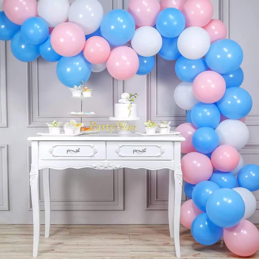 300 Pcs Pink Blue and White 5 Inch Balloons Macaron Pastel Pink and Blue White Latex Small Balloon
