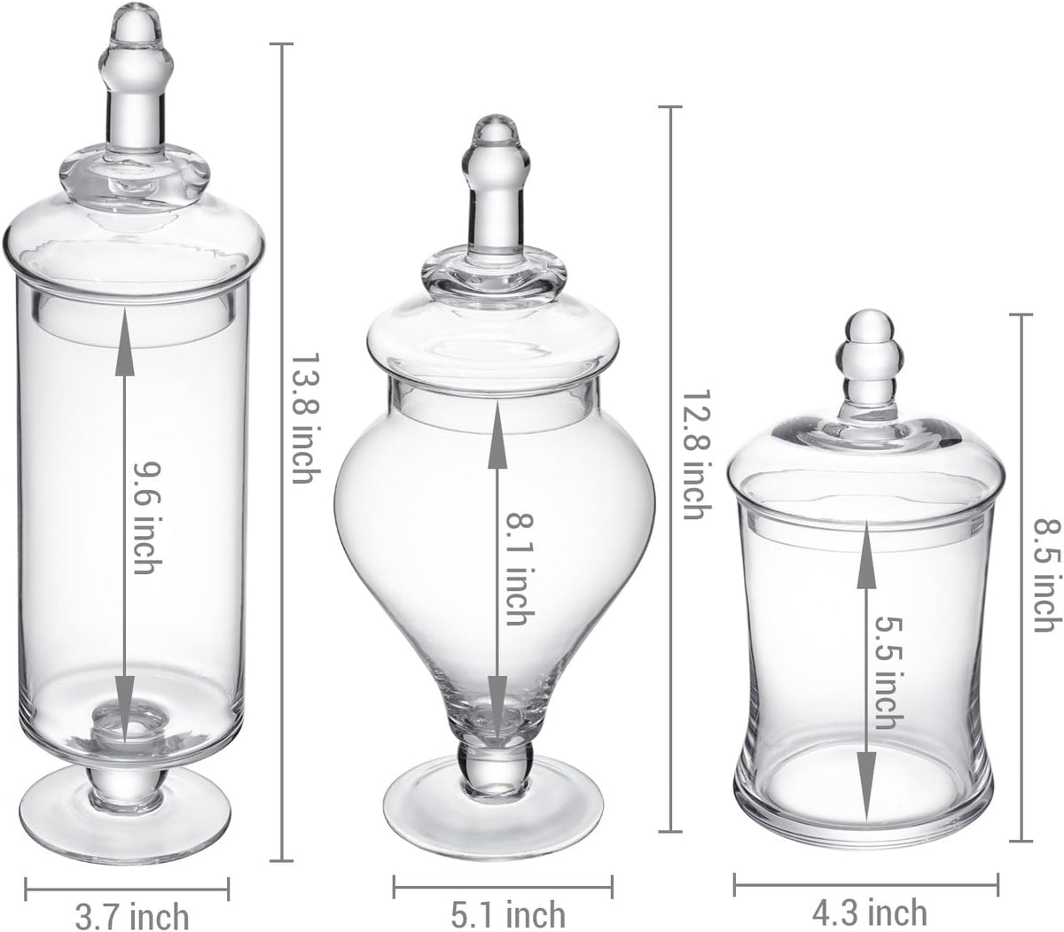 MyGift Clear Glass Apothecary Jars with Lid, Decorative Footed Vase, Candy Buffet Containers Set of
