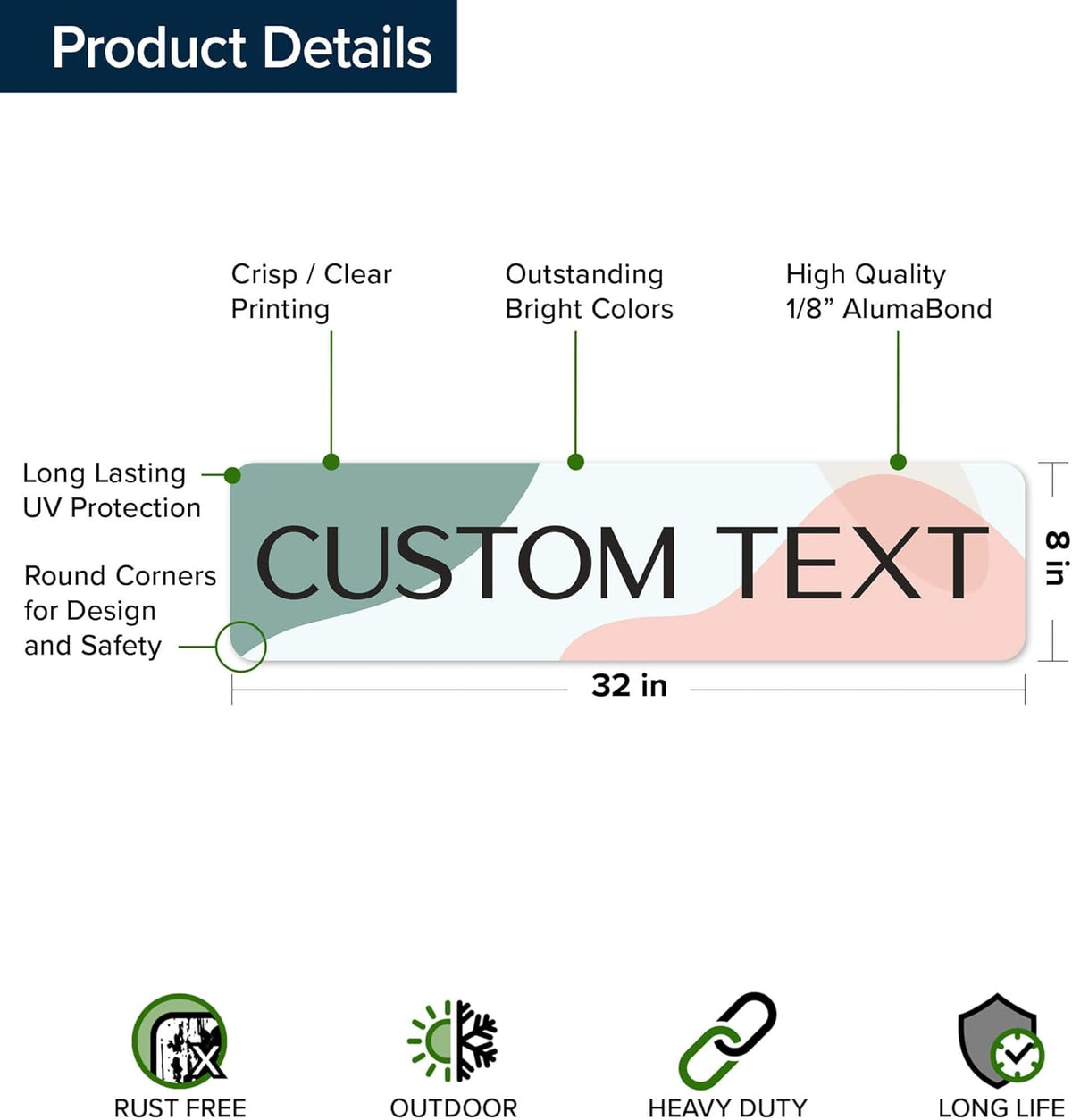 Custom Sign, Custom Street Sign, 11 Font Colors, 13 Font Styles, 4 Hole Options, 22 Sizes, 8x32
