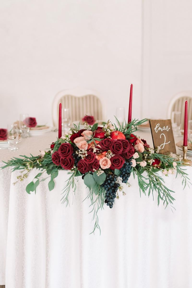 N&T NIETING Artificial Flowers - Fake Flowers Dark Red Roses Perfect DIY Wedding Bouquets