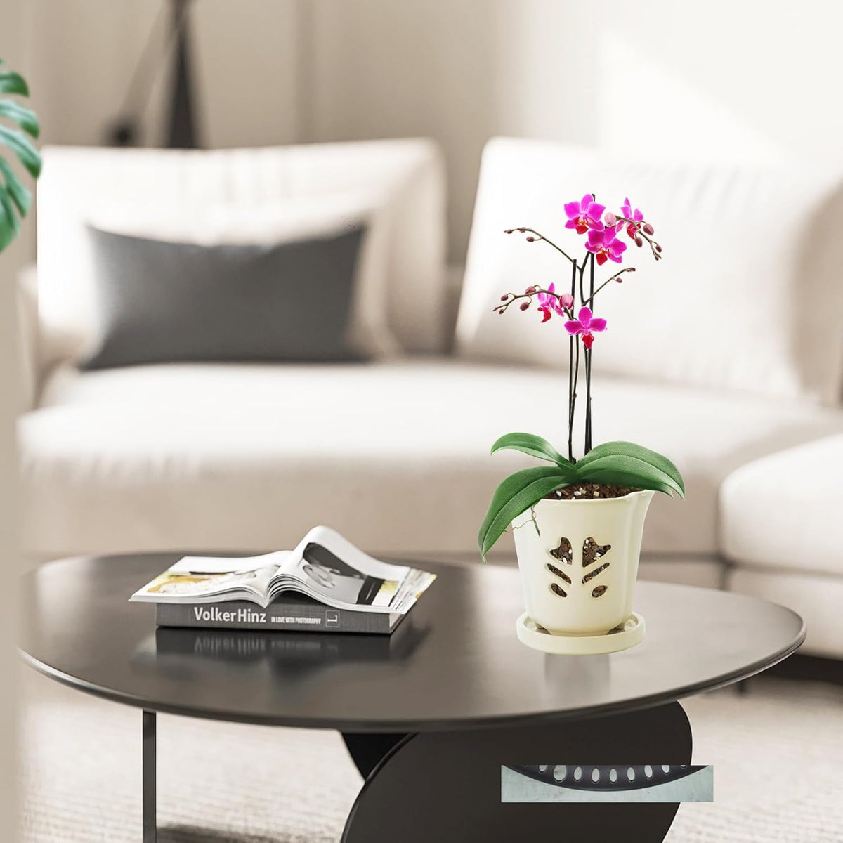 Ceramic Orchid Pot 4 Inch, Orchid Pots with Holes, Orchid Pot for Repotting, Beatiful Ice Cracked
