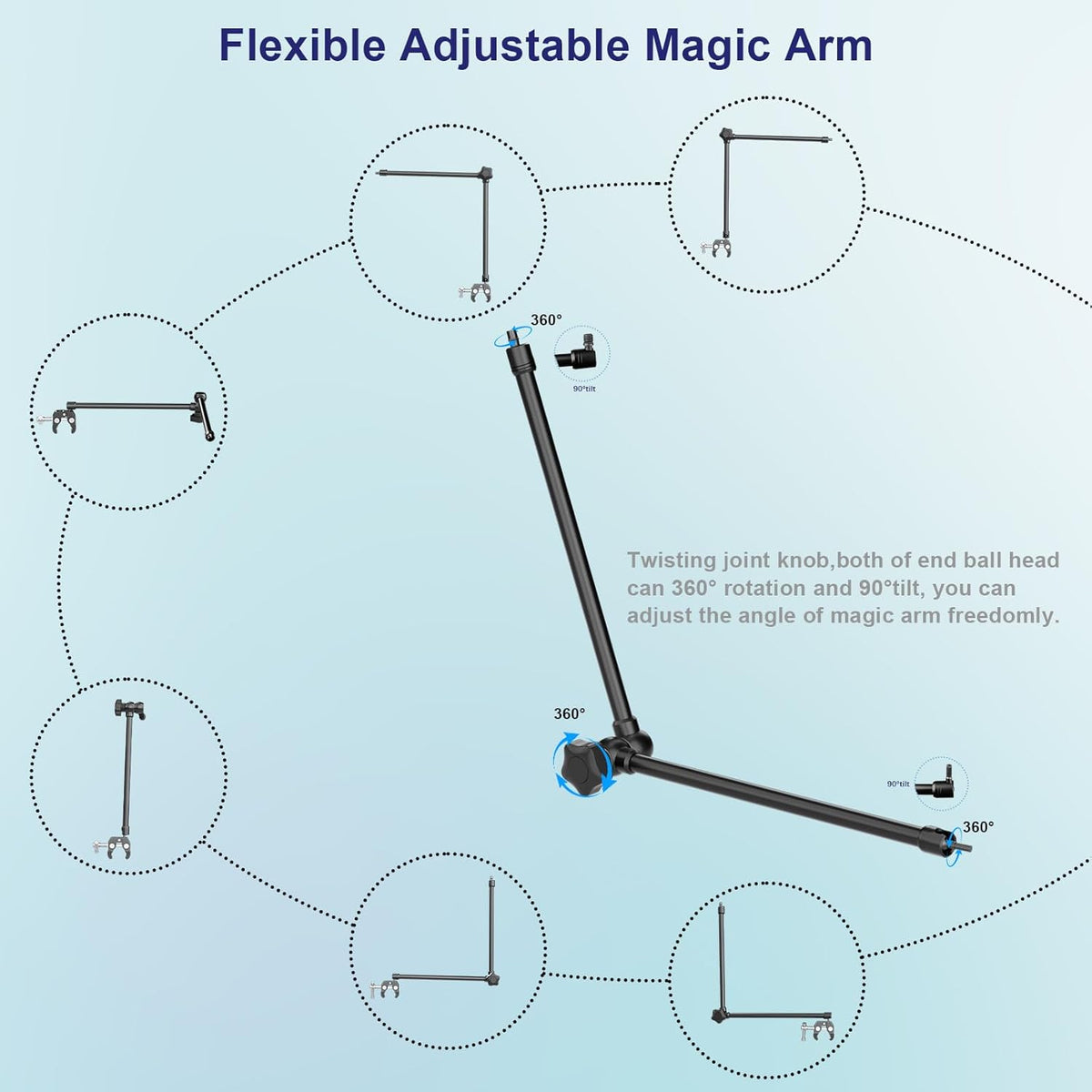 Microphone Stand Holder,21.5" Long Flexible Adjustable Magic Arm Super Crab Clamp Mic Clip 3/8"-16