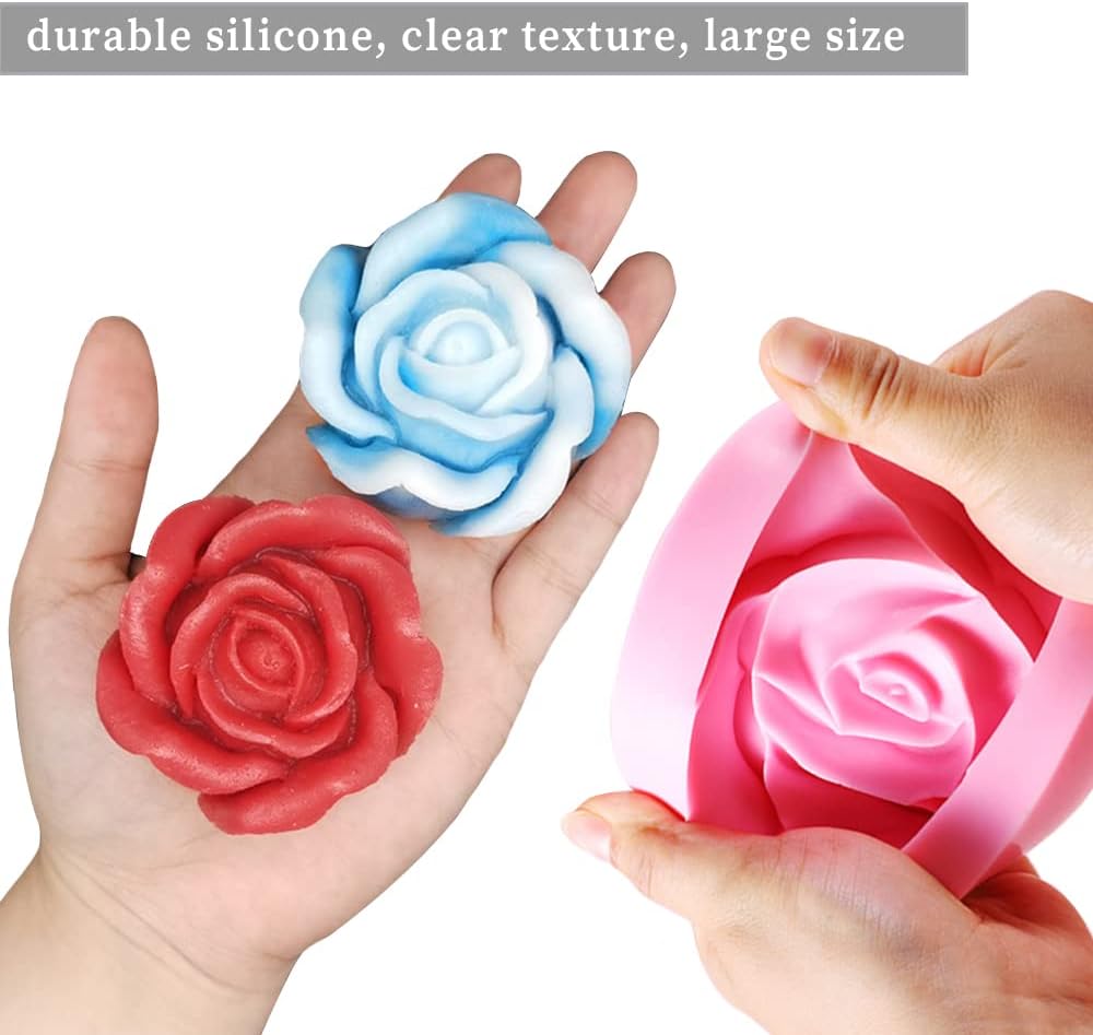3D Rose Silicone Molds, 2PCS Big Rose Resin Candle Mold, Bloom Flower Silicone Fondant Mold for