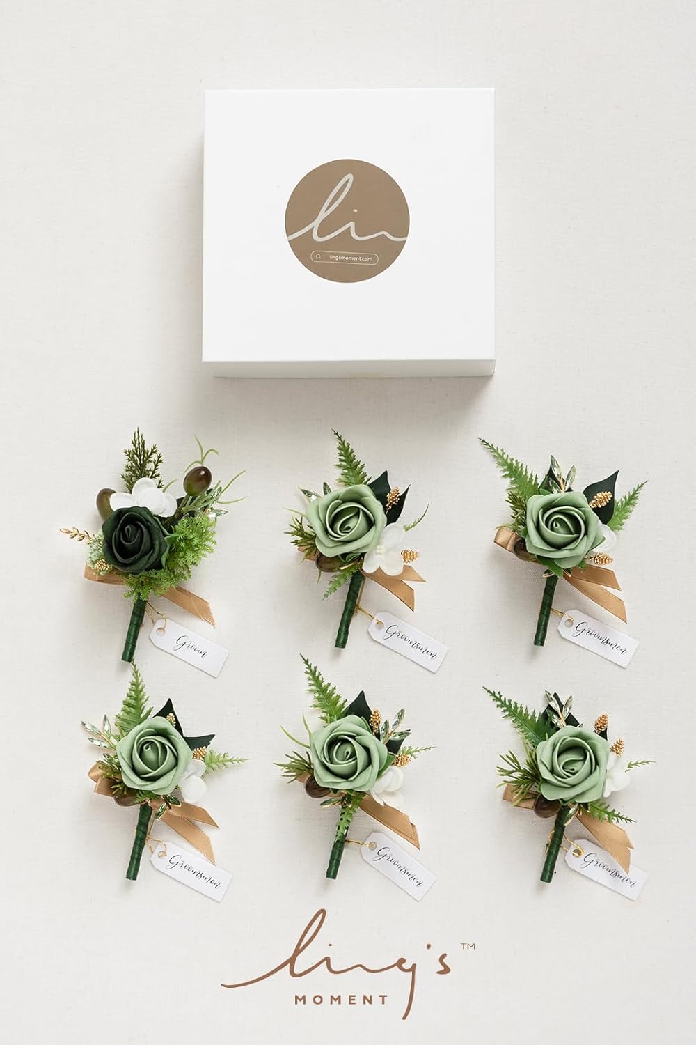 Ling's Moment Boutonniere for Men, 6pcs Groom Groomsmen Boutonniere, Artificial Flowers for Wedding