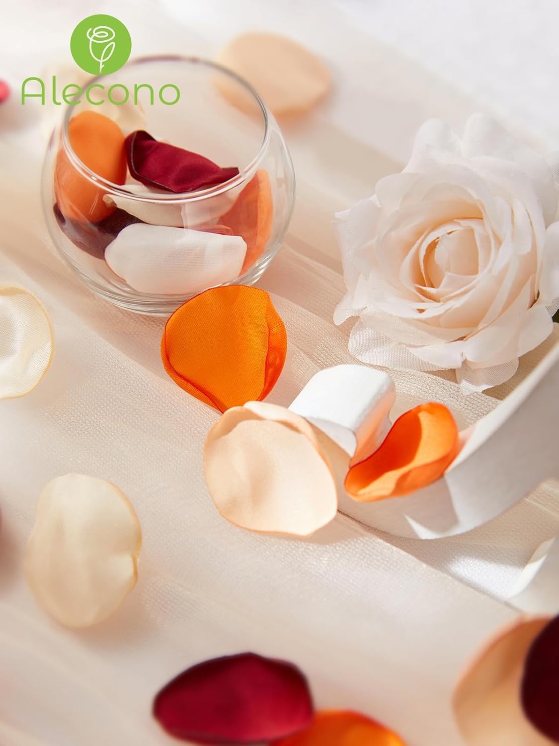 Alecono 400 pcs Silk Rose Petals, Faux Rose Flower Petals for Wedding Flower Girl, Orange Fall Fake