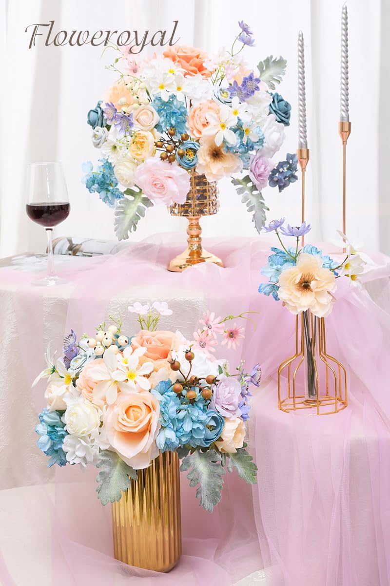 Floweroyal Artificial Flowers Combo Fairy Blue Flowers Mix Silk Flowers Fake Roses with Stems for
