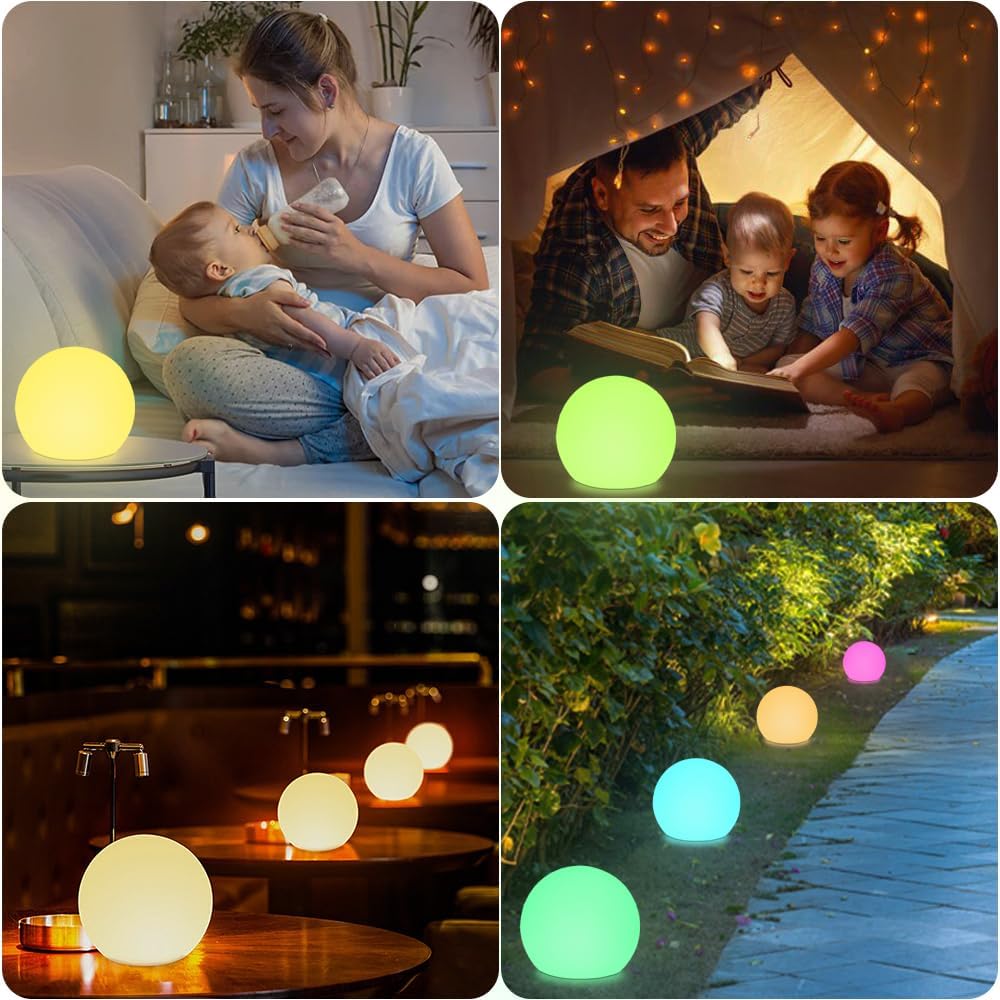 8-in LED Glowing Ball Light for Kid, 16 RGB Color Changing Globe Orb Night Light Mood Lamp