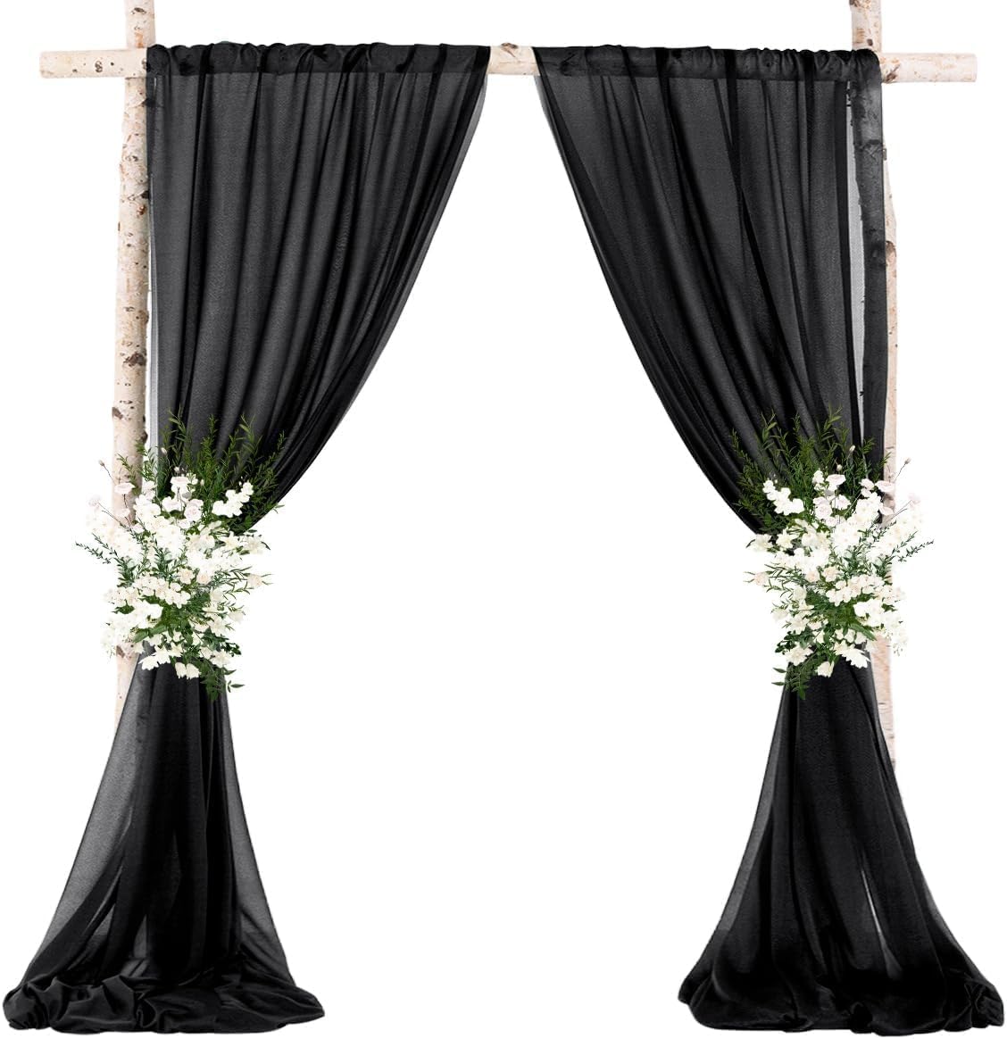 MLMW Wedding Arch Draping Fabric 1 Panel 29" x 20Ft Black Sheer Wedding Arch Backdrop Drapes