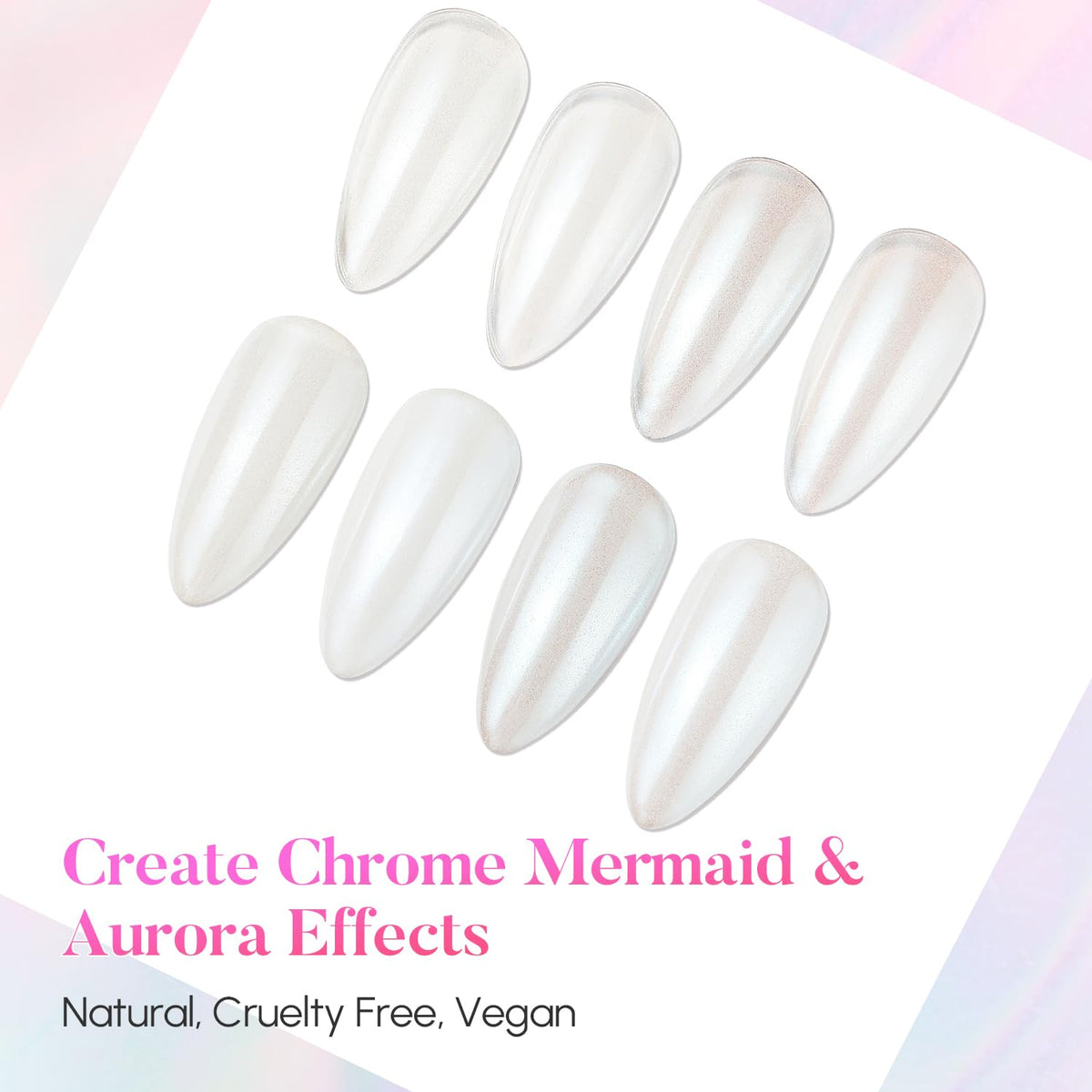 AIMEILI Pearl Chrome Nail Powder, Vegan, Cruelty Free, 4 Colors Aurora Metallic Holographic Mirror