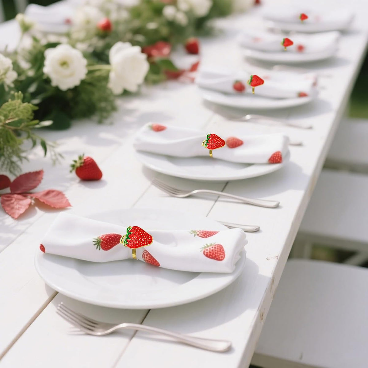 Gold Strawberry Napkin Rings Set of 8 Fall Fruit Napkin Ring Holders for Garden Weddding,Rustic