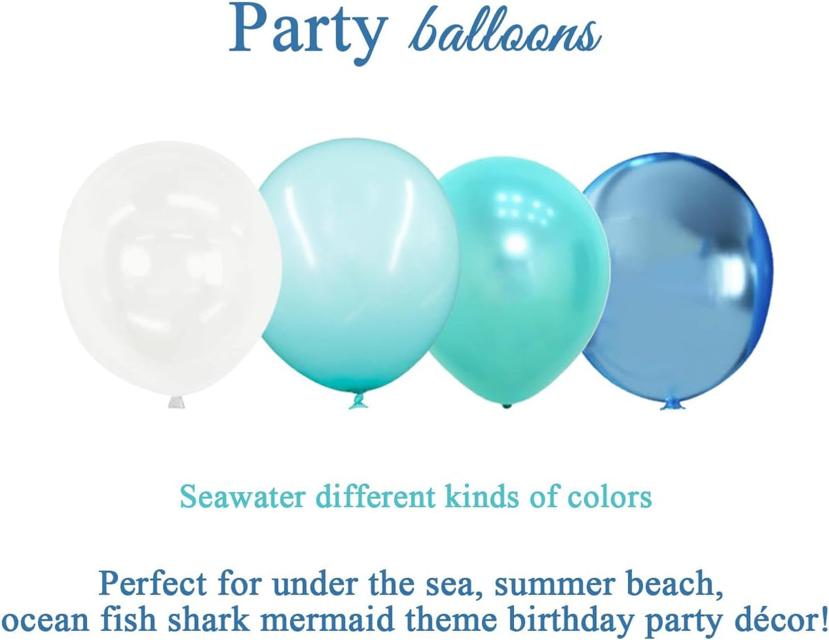 Under the Sea Party Decorations Teal Turquoise Blue Clear Balloons Assorted Colors Kit for Ocean
