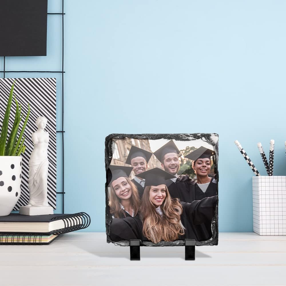 PYD Life 12 Pack Sublimation Photo Slates Rock Blanks 5.5 x 5.5 Inch Bulk Square Stone Frame White