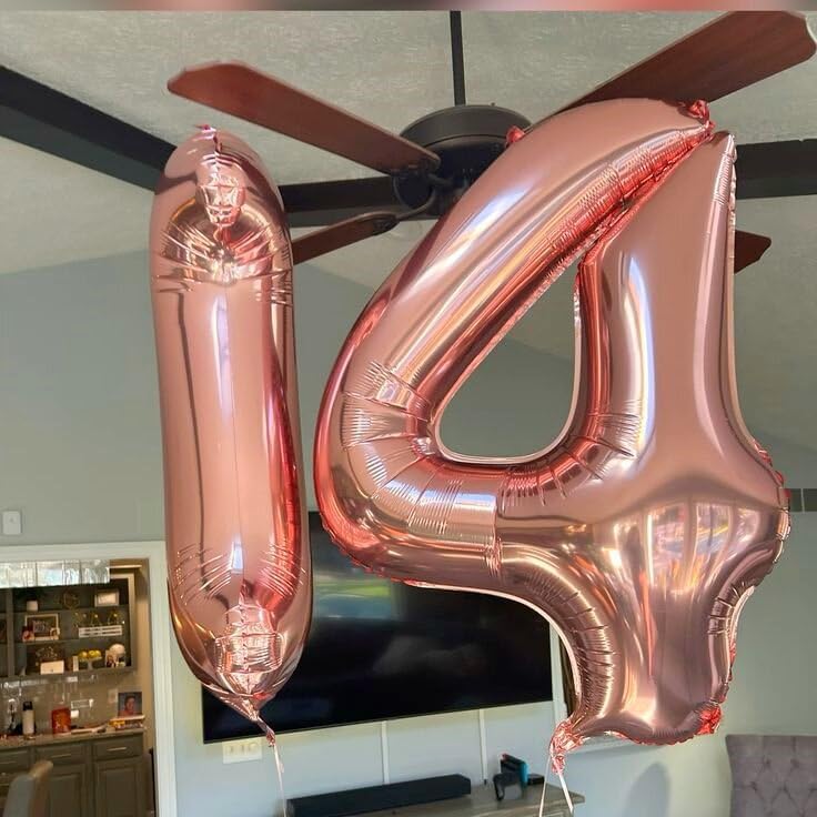 40 Inch Rose Gold Large Number 4 Balloons, Giant Foil Number Four 14 24 34 40 44 Balloons, Rose