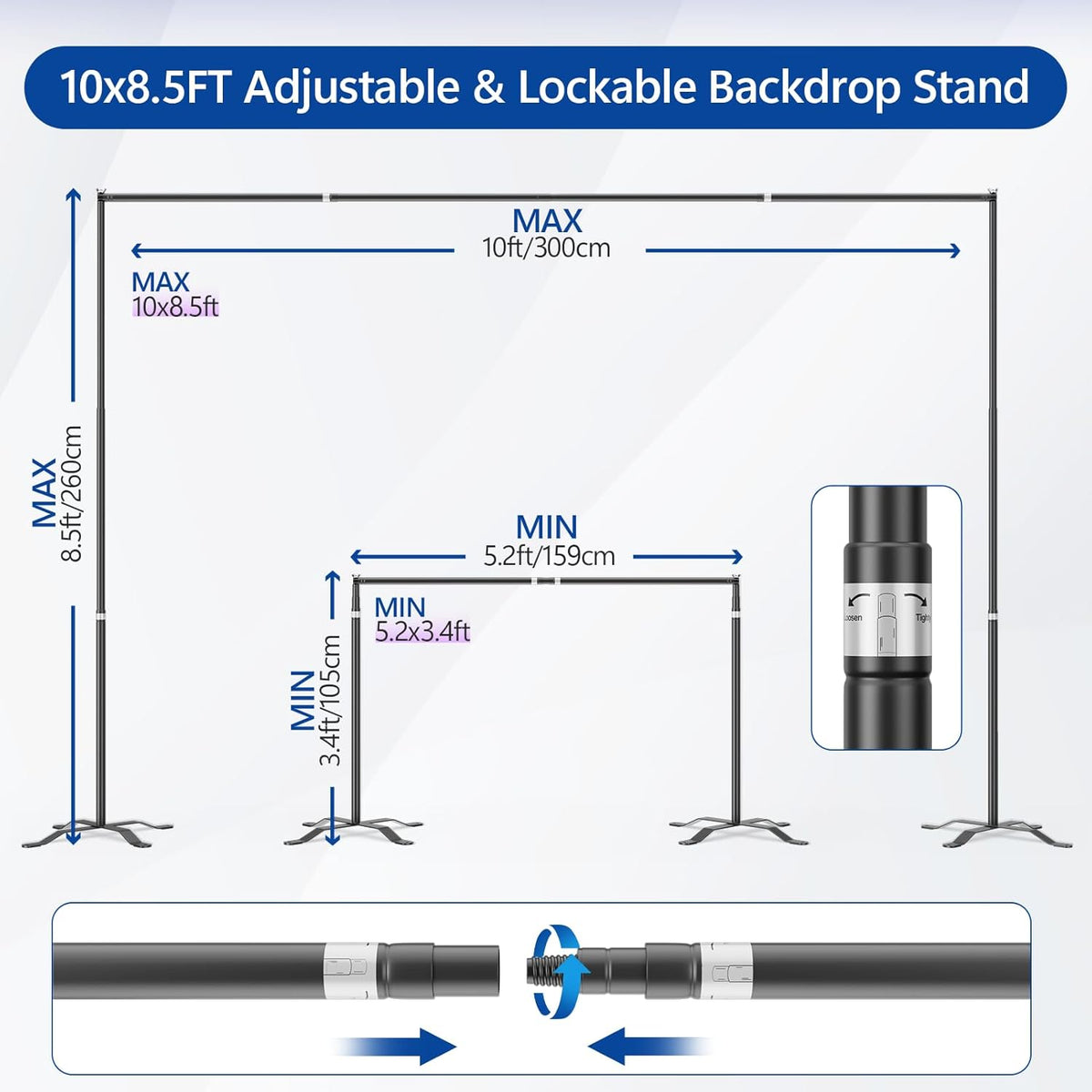 EMART Backdrop Stand 10x8.5FT Photo Studio Adjustable&Lockable Background Stand Support kit with