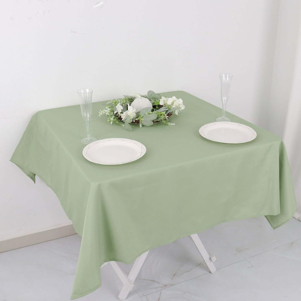 Efavormart 54x54 Sage Green Wholesale Linens Seamless Polyester Square Linen Tablecloth for Wedding