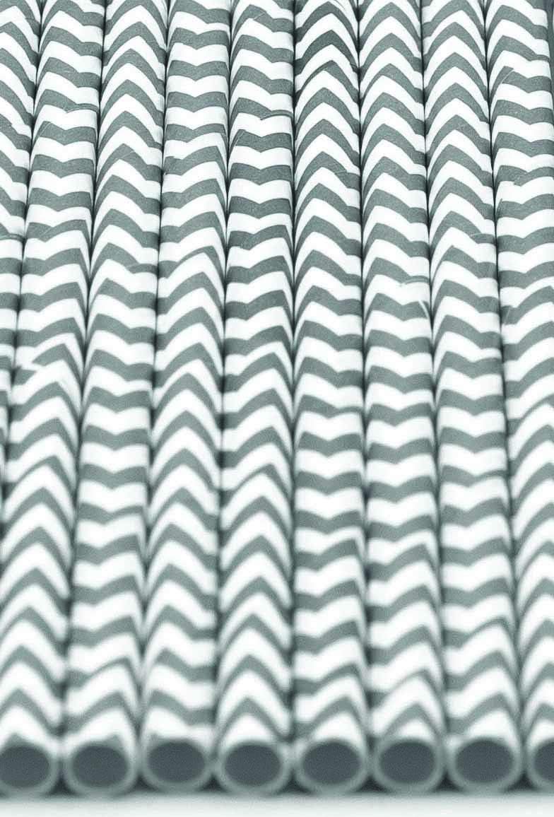 Pack of 300 Gray Chevron Biodegradable 4-Ply Paper Drinking Straws (Compostable, Non-toxic