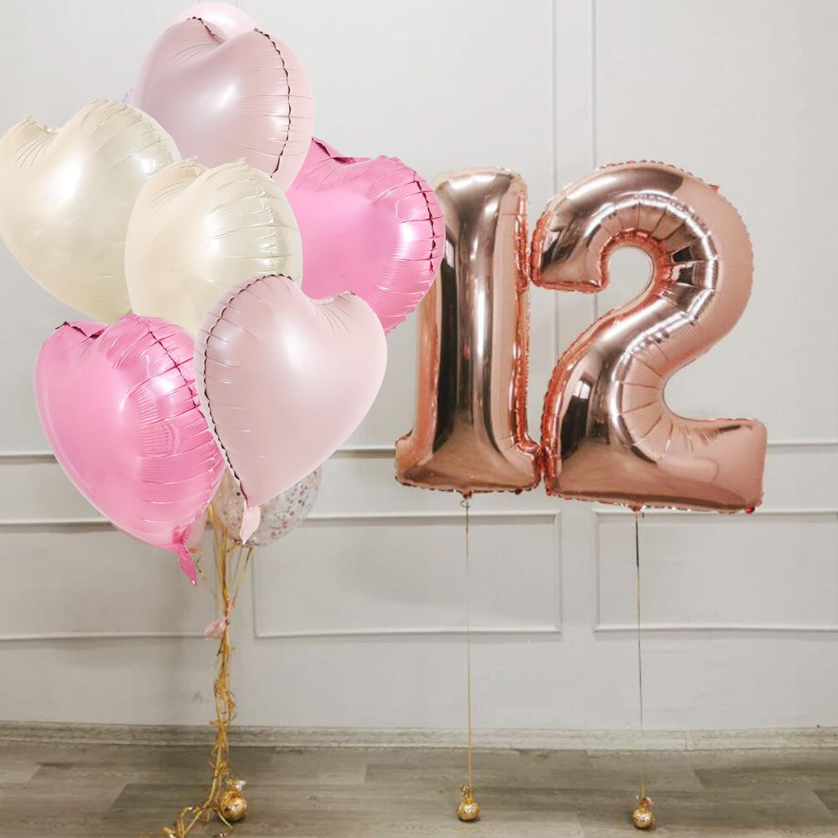 TONIFUL 30Pcs 18 Inch Heart Balloons Pastel Pink Cream White Pink Valentine’s Day Heart Shape Foil