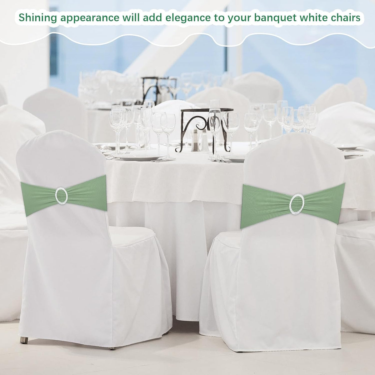 CHENGU 150 Pieces Spandex Stretch Chair Sashes Bows Elastic Chair Cover Bands Ties with Buckle