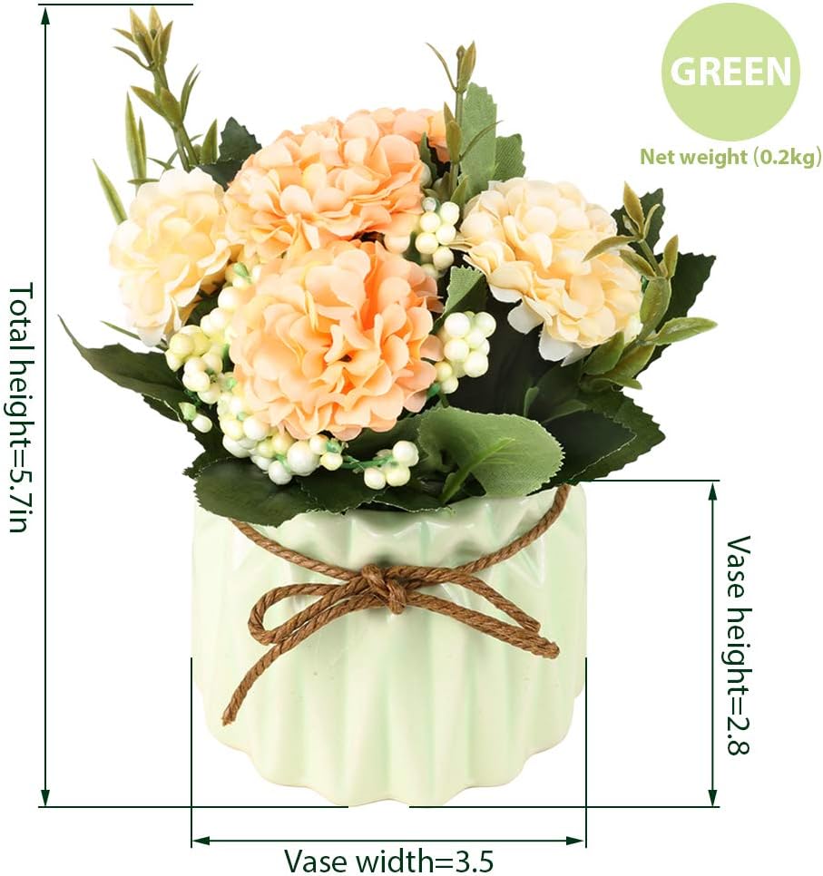 Artificial Hydrangea Bouquet with Small Ceramic Vase Fake Silk Variety Flower Balls Flowers